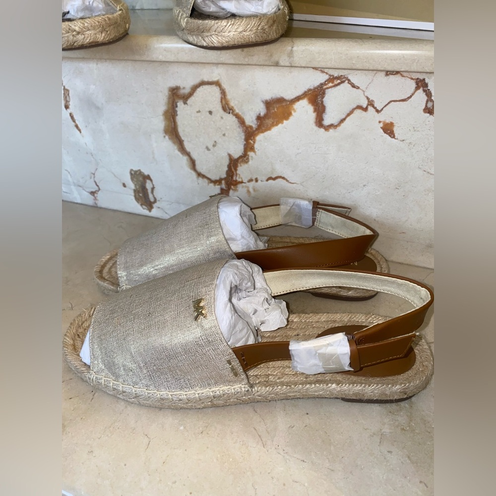 Michael kors fisher espadrille metallic linen pale golf size 8 women - Picture 5 of 8